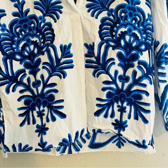 ZARA Blue White Printed Blouse Top Women’s Size Small | Lightweight Chic - Picture 10 of 14